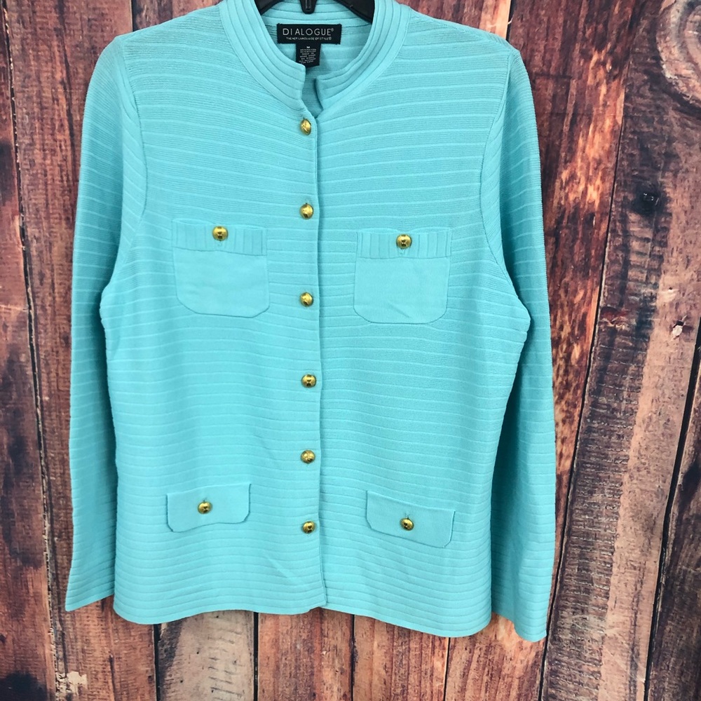 DIALOGUE AQUA‎ CARDIGAN SWEATER M